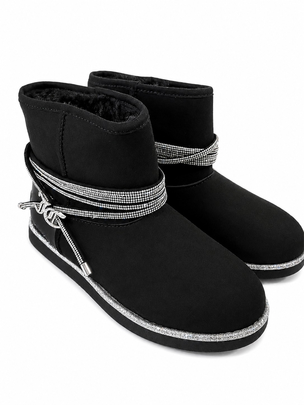 JUICY COUTURE Black Faux Suede Rhinestone-Trim Ankle Booties SIZE 6 NWT